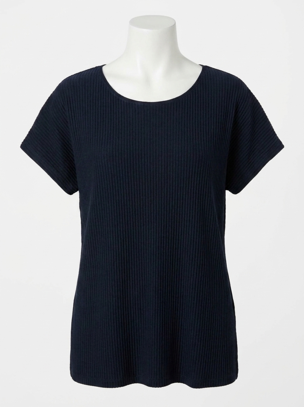 NEW JOSEPH RIBKOFF pleated scuba crepe short sleeve top in midnight blue